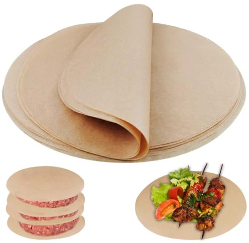 200 Stück Backpapier Rund, Ø26cm Backpapier Zuschnitte, Pergamentpapier | Runde Antihaft-Backpapier, BBQ Papier Hitzebeständig für Kuchen, BBQ, Backen, Hamburger, Dessert(Braun)
