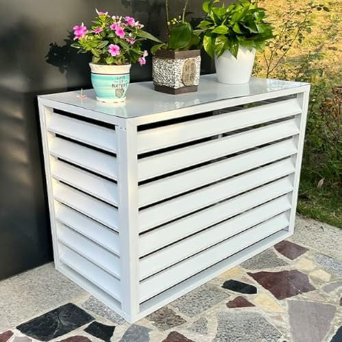 BTOIASYHF Mini Split Air Conditioner Cover Aluminum Outdoor Units Noise Reduction Cover and White Flat Shelf Plant Stand