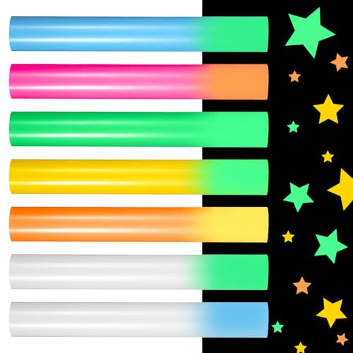 7 Stück Plotterfolie Textil für Cricut, Nachtleuchtende PU Transferfolie Plotter, Flexfolie Plotter Textil, T-Shirt DIY, Transferpapier zum Aufbügeln, Plotter Zubehör, 7 Farben 30,5x25cm