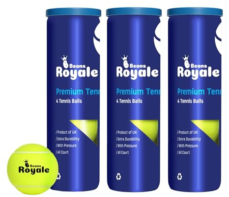 Beans Royale Tennisbälle Tube mit 4 Stück - All Court Tennisbälle Freizeitspiel und Coaching (12 Balls)