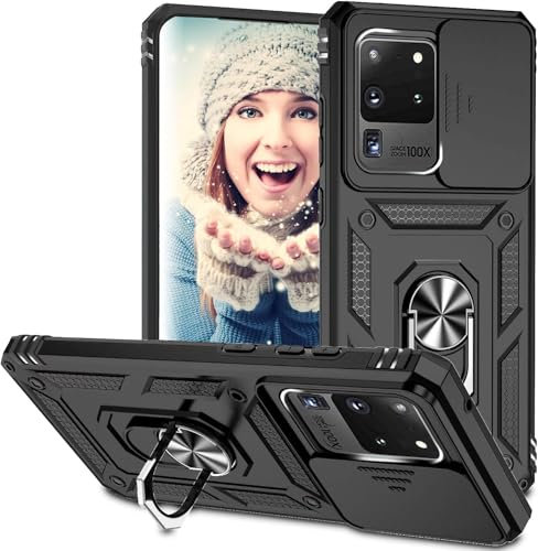 Movilear Funda Carcasa Armor para Samsung Galaxy S20 Ultra 5G, Antigolpes Cubierta de Camara Deslizante para Proteger con Soporte Giratorio de Anillo Color Negro Armadura Antigolpes FANA