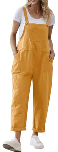 Womens Dungarees UK Dungarees for Women UK Loose Casual Sleeveless Bib Overalls Ladies Long Jumpsuit Summer Solid Playsuit Romper with Pockets Playsuit Yellow