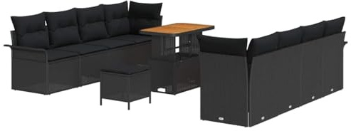 vidaXL 4-teiliges modulares Outdoor-Sitzset mit Kissen in Schwarz aus Rattan - die Bequeme Lösung zum Chillen im Garten, auf der Terrasse oder dem Balkon, modernes Sommer-Arrangement aus Akazie