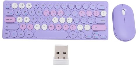 Denash Retro Wireless Keyboard Mouse Combo, 64 Keys Rapid Response Keyboard 1200dpi Mouse, Unique Auto Sleep Design, 2.4GHz Wireless Connection, For For OS X (Purple)