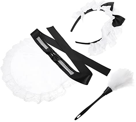 ORFOFE Set Accessoires Cosplay Soubrette Tablier Blanc Tête et Plumeau pour Déguisement Fête et Cosplay Confortable et Pratique