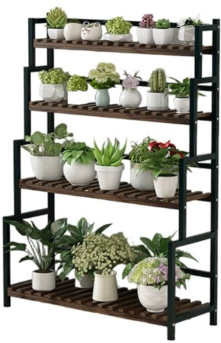 ASerZenith Wooden 4-Tier Plant Stand Indoor Outdoor, Flower Pot Rack for Multiple Planter, Ladder Planter Holder Display Shelf Shelving Unit for Patio Garden Living Room,W（Black-100cm/39.4）