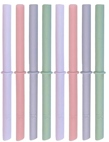 Elk and Friends Kids/Toddler 6.3 Silicone Straws with Stoppers | 8pk | For 8oz + 10oz Jars | 16cm Valve Free Straws | Cleaning Brush Included | Dishwasher Safe