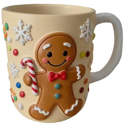 xowwyue Christmas Mugs Cute Coffee Mugs with Moose, Tree and Gingerbread Man Motif, Decorative Christmas Coffee Cup for Hot and Cold Drinks, Tea, Milk, Juice, 12x10x8.5cm