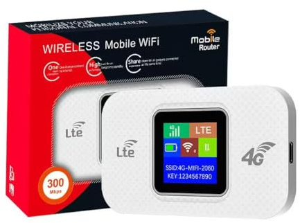 Portable Wifi Hotspot, 4G MiFi Router with SIM Card Slot, 300Mbps Speed, 3000mAh Battery, Mobile WiFi Router Dongle Connects Up to 10 Devices,High Compatibility
