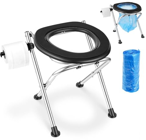 VEVOR Toilette de Camping Pliable, Toilette Portable avec Capacité de Charge de 160 kg, pour Domicile Camping-car Caravane Bateau Randonnée Extérieur, WC de Voyage Chaise en Acier Inoxydable