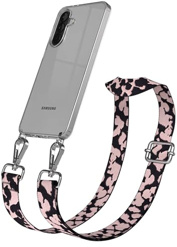 EAZY CASE Handykette - Verstellbares Taschenband kompatibel mit Galaxy A37, Schulterriemen, Handykordel mit Silikon Hülle, Umhängetasche, Rosa Camouflage Silber