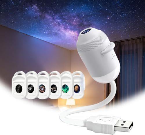Galaxy Projector Night Light, Plug-and-play Hd Star Projector, USB Proiettore Stelle Soffitto, 6/12/24 Projection Diapositive,360° Adjustable, Kid Adult Bedroom Ceiling Wall Room,6 Projection Films