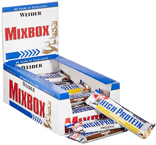Weider Low Carb High Protein Eiweißriegel, Mix-Box in den Sorten Schokolade, Stracciatella und Erdnuss-Karamell, 24 Stück pro Box, Fitness & Bodybuilding, 24 x 50 g