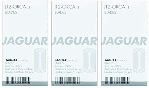 Jaguar 3er Set Rasiermesser Klingen JT2 und Orca S kurz 10er Pack = 30 Stück (Metall, Legierter Stahl, Messing, Klassisch, Unisex-Erwachsene, Manuelle Rasierer-Fans, Einsteiger im manuellen Rasieren)