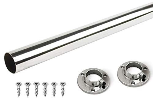 GTV Wardrobe Round Hanging Chrome Rail 25mm + End Supports in various sizes (1195mm)