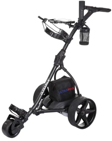 Ultramax Electric Golf Trolley with 18-27 Hole Lithium Battery & Charger | £100 Free Accessories | 9 Speed Control | Auto Distance | Lightweight Foldable Aluminium (Black)
