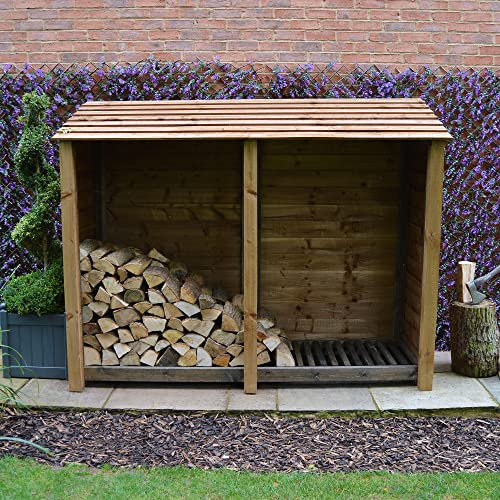 Rutland County Garden Furniture Normanton 6ft Tall Log Store/Garden Storage Heavy Duty Pressure Treated Timber With Forward Sloping Roof (Solid Log Store Only, Rustic Brown)