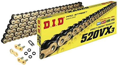 DID Kette 520 VX2, 102 Glieder (X-Ring gold), offen mit Nietschloss