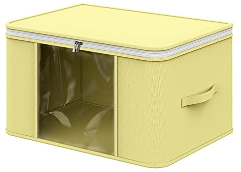 Vinsani Large Capacity Clothes Storage Bag Organizer, Moisture Proof, Beige | Large, Foldable Underbed Storage Bag with Double Zip, Clear Window & Reinforced Handles for Clothes & Bedding