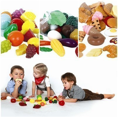 GOWI Spiel-Lebensmittel für Kaufladen oder Spielküche (Früchte Gemüse & Gebäck Set 83tlg)