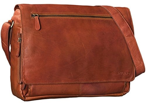 STILORD Jan 15,6 Zoll Laptoptasche Leder Herren Damen Umhängetasche Unitasche Aktentasche Freizeit Bürotasche weiches Vintage Leder Farbe:Cognac - braun