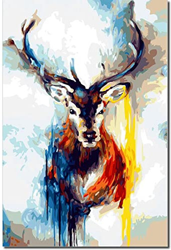 Fuumuui Malen Nach Zahlen Erwachsene und Kinder Anfänger Gemälde inklusive Pinsel und Acrylfarben 40 x 50 cm - Tiere, Neunfarbige Hirsche