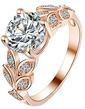 TREESTAR Ring mit Blatt-Design Ring für Damen und Herren mit Motiv, Freundin, Elegantes Schmuck Ring-Standard (Rose Gold)