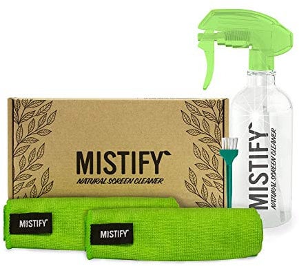 Mistify Screen Cleaner Natural Spray For TV, Laptops, Computers, Monitors, Phones - 500ml [16.9oz] Cleaning Kit With 2 Microfiber Cloths & Keyboard Dusting Brush.