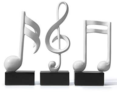 HAUCOZE 3pcs Klavier Deko Musiknote Dekoration Skulpturen Musik Arts Geschenk Modern Statue Figuren Weiß 19cm