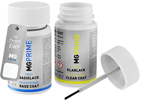 MG PRIME Peinture voiture kit de stylo retouche pour Peugeot EWP Blanc Banquise/Bianca White de base de vernis de 50ml par flacon