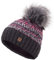 Faera Wintermütze Mütze Damen gefüttert mit Kunstfell Bommelmütze Bommel Fleecefutter Winter Strickmütze Beanie Mädchen, Farbe:Anthrazit