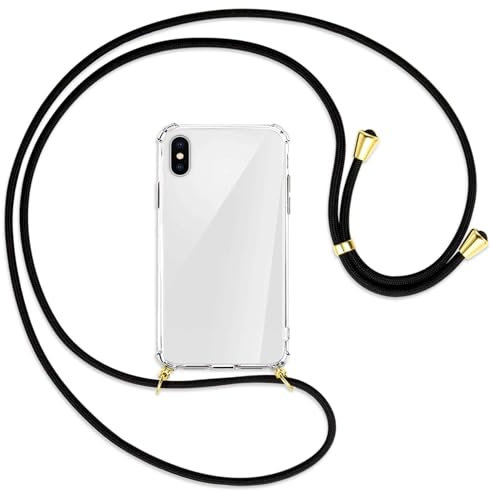 mtb more energy Handykette kompatibel mit Apple iPhone XS, iPhone X (5.8'') - schwarz/Gold - Smartphone Hülle zum Umhängen - Anti Shock Full TPU Case