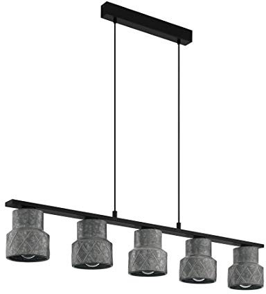 EGLO Pendelleuchte Hilcott, 5 flammige Hängelampe Vintage, Industrial, Hängeleuchte aus Stahl in Schwarz, Verzinkt, Esstischlampe, Wohnzimmerlampe hängend mit E27 Fassung, L 116 cm