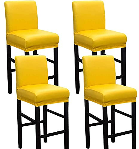 BXFUL Kunstleder Bar Stuhlhussen, Stretch Abnehmbarer waschbarer Stuhl Schonbezug für Short Swivel Dining Chair Rückenlehne Barhocker Stuhl mit Lehne (4 Pcs,Gelb)