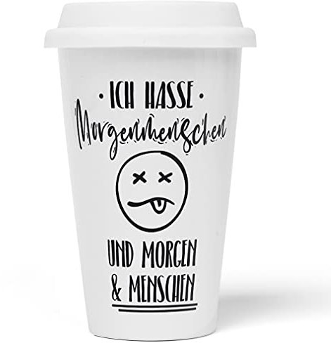 JUNIWORDS To-Go Becher mit Deckel, Ich hasse Morgenmenschen und Morgen & Menschen