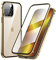 MIMGOAL Case for iPhone 13 Pro, Magnetic Metal Bumper 360 Degree Full Body Protective Case with Front and Back Transparent Tempered Glass Crystal Clear Cover for iPhone 13 Pro 6.1, Gold
