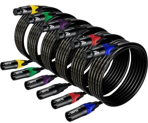 EBXYA XLR-Kabel XLR-auf-XLR-Mikrofonkabel 2M 6 Stück, 3-polig, symmetrisches XLR-Kabel, Stecker auf Buchse, DMX-Kabel, mehrfarbiges Mikrofon-Patchkabel