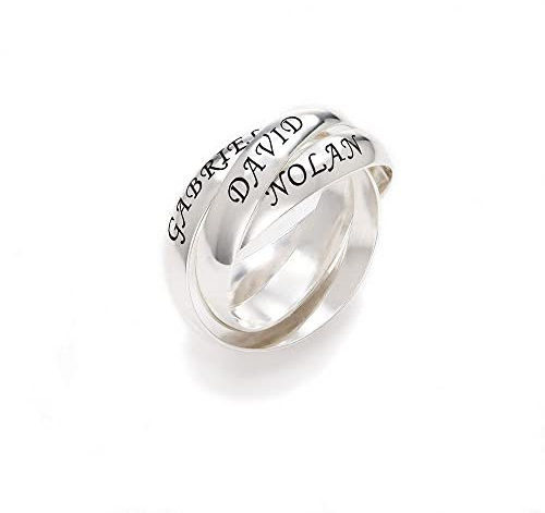 kaululu Damen Personalisiert 3 Ringe Ineinander mit 3 Namen Geflochten Twisted Knoten Knuckle Band Wickelring Verlobungsring Trauring Geschenk für Frau Freundin Mutter und Tochter Silber 9