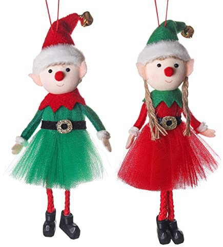 2 Stück Weihnachtselfe Set Weihnachtsbaumanhänger,Junge und Mädchen Figuren Weihnachtsbaum Weihnachten Deko Weihnachten Elf Puppe Spielzeug Weihnachtsbaum Hängende Anhänger Weihnachtsdekoration