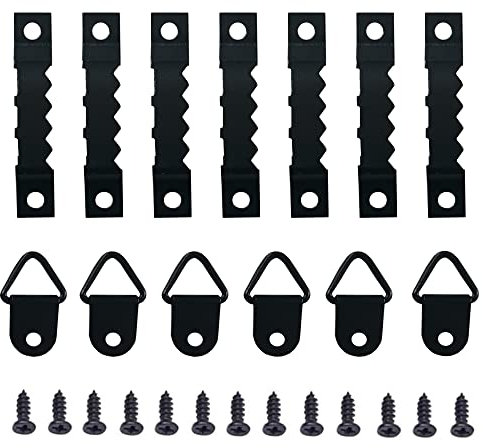Ruidee 100 Stück Bilderhaken Set, Bilderrahmen Aufhänger, Prismatische Aufhänger, Gezackte Aufhänger, Dreieck Ring Aufhänger(Schwarz/XKZ)