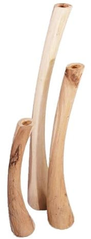 Teakholz-Teelichthalter 3er Set, Natur Teak Holz Kerzenständer Kerzenhalter