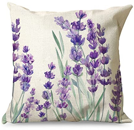 Gamoii Lila Blumen Pflanzen Lavendel Kissenbezüge Zierkissenbezüge Leinen Kissenbezug Pillow Case Sitzkissenbezüge Digitaldruck Couchkissen Bezüge mit Reißverschluss für Home Zuhause 45x45cm