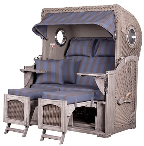 bene living Strandkorb-Set Ammersee 2-Sitzer Mahagoni Washed Grey - PE Koboo Grey - Modell 582 - Liftersystem