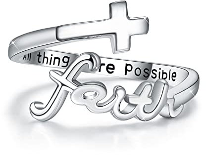 Kreuz Ring,Glaubens Ring Sterling Silber Verstellbarer Kreuz Wickel Rings Christian Fashion Band Ring für Frauen Mädchen Tochter Freundin Geschenk Geschenk