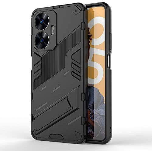 TEYYOS Robuste Housse pour Realme C55 4G, PC+TPU Ultra Protection Coque Rugged Armor Bumper Case Cover avec Support Invisible - Noir