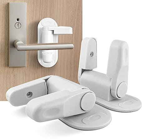 2 Pièces Verrou de levier de porte à l'épreuve des enfants, Serrures à levier de porte pour enfants et petproof, Pas de poinçonnage, Protection bébé contre les accidents