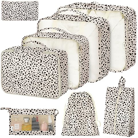 Packwürfel für Koffer, Packwürfel mit Schuhen, Kosmetik, Kleidung und Zubehör, Taschen, Packwürfel für Reisegepäck-Organizer (Leopardenmuster), 8 Stück