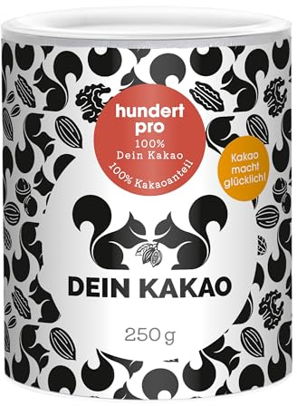 DEIN KAKAO - hundert pro | Kakaopulver aus biologischem Anbau mit 100% Kakaogehalt und natürlicher Süße | Vegane und glutenfreie Bio-Trinkschokolade | Fair gehandelter Kakao | 250g Kakaopulver
