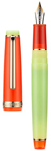 Jinhao 82 Füllfederhalter, goldene Zierleiste, mittlere Feder, roter und grüner transparenter Schaft mit Konverter