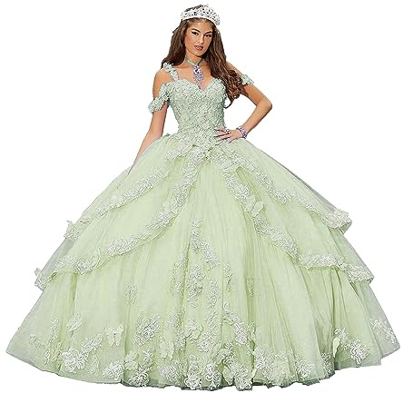 CLcaojun Robe de bal brodée Robes de Quinceanera à plusieurs niveaux Doux 16 Robe de princesse de soirée de bal, Verdance, 42